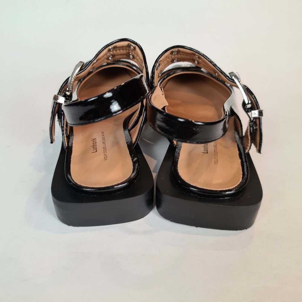 Lunhonk Black Buckle Ballet Slingback Flats 38 US 7/7.5 Punk Chic Grommet Gothic - Picture 5 of 8